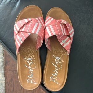 Blowfish sandals, pink & white stripe. Size 10. Never worn.